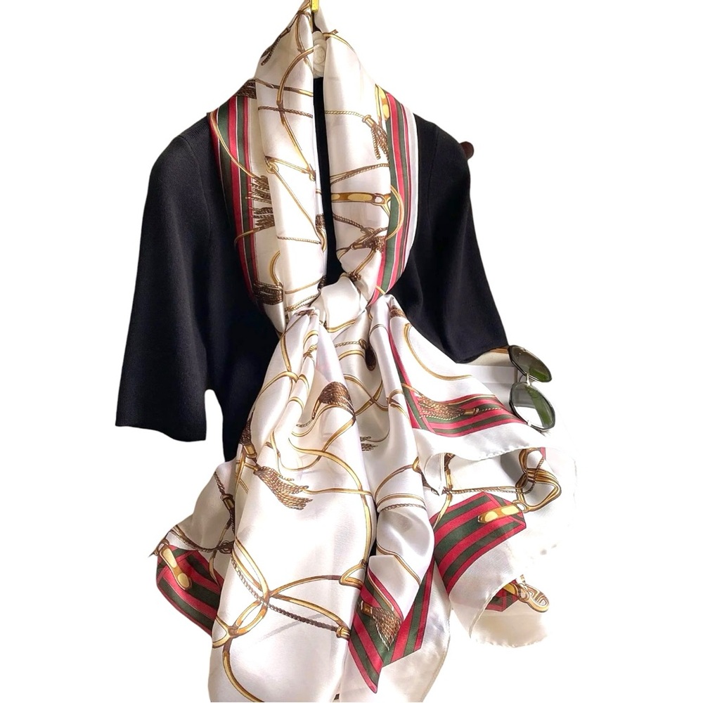 Equestrian Silky Satin Multicolor Scarf Lightweight Shawl Oversized Wrap